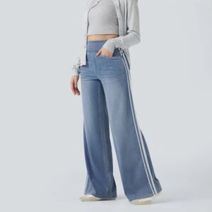 HALARA Flex High Waisted Stripe Light Blue Wide-Leg Flowy Jeans